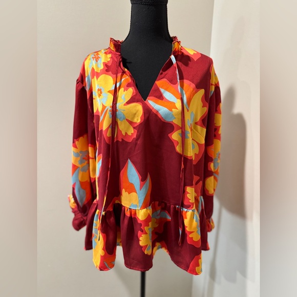 Umgee Tops - Umgee Multicolor‎ Ruffled Blouse Small 70s inspired| festival wear| retro floral